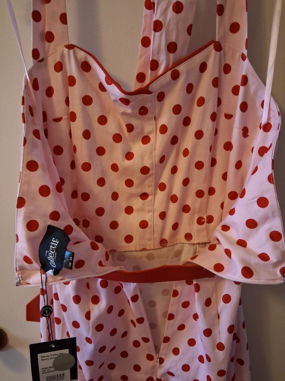 RARE! Pinup Retro Polka Dot Pencil Dress, L, UK 14, NWT, - Picture 9 of 10